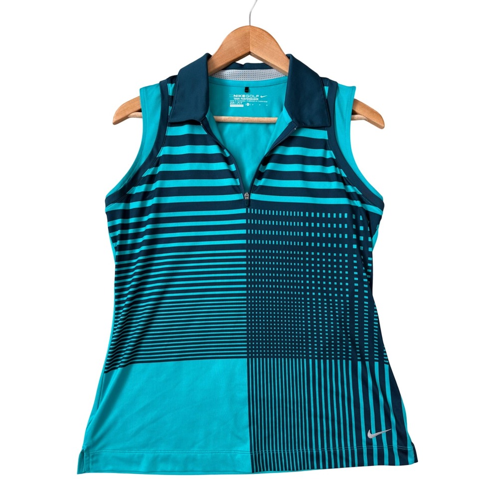 Nike Golf Dri-FIT Sleeveless Top Tennis Pickpickleball Navy Striped 1/4 Zip M